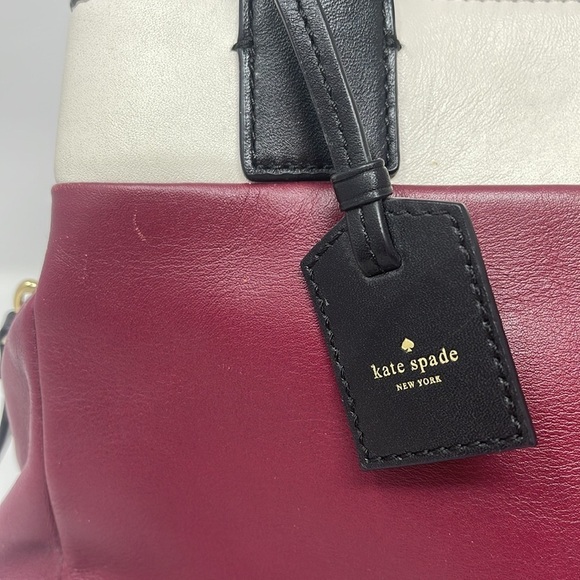 Kate Spade Black White Maroon Tote Convertible Satchel - Picture 4 of 17